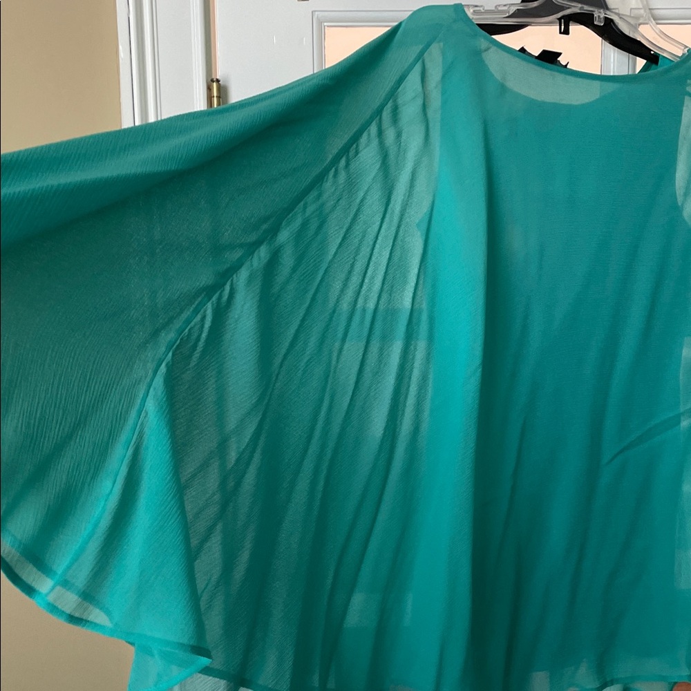 St. John Teal Sheer Chiffon Cape and Silk Camisole (2pc) - Picture 5 of 12